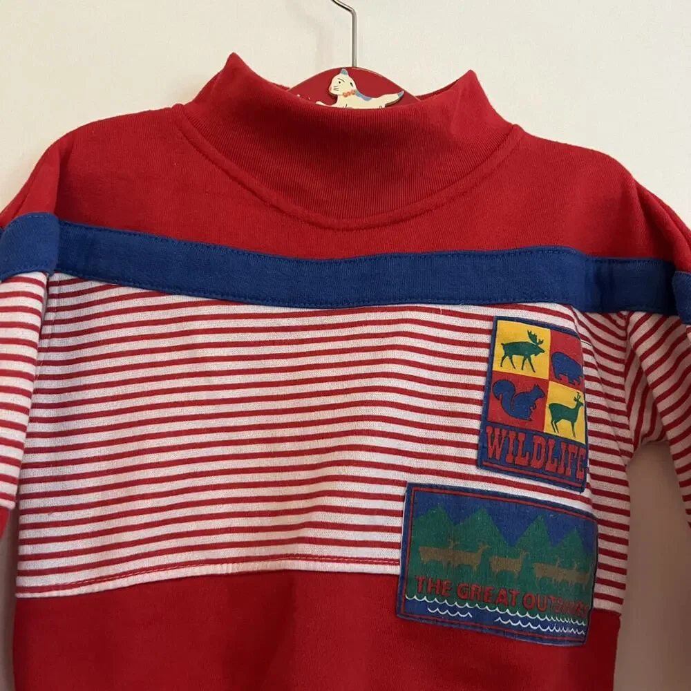 Vintage Red Striped Wildlife Pullover